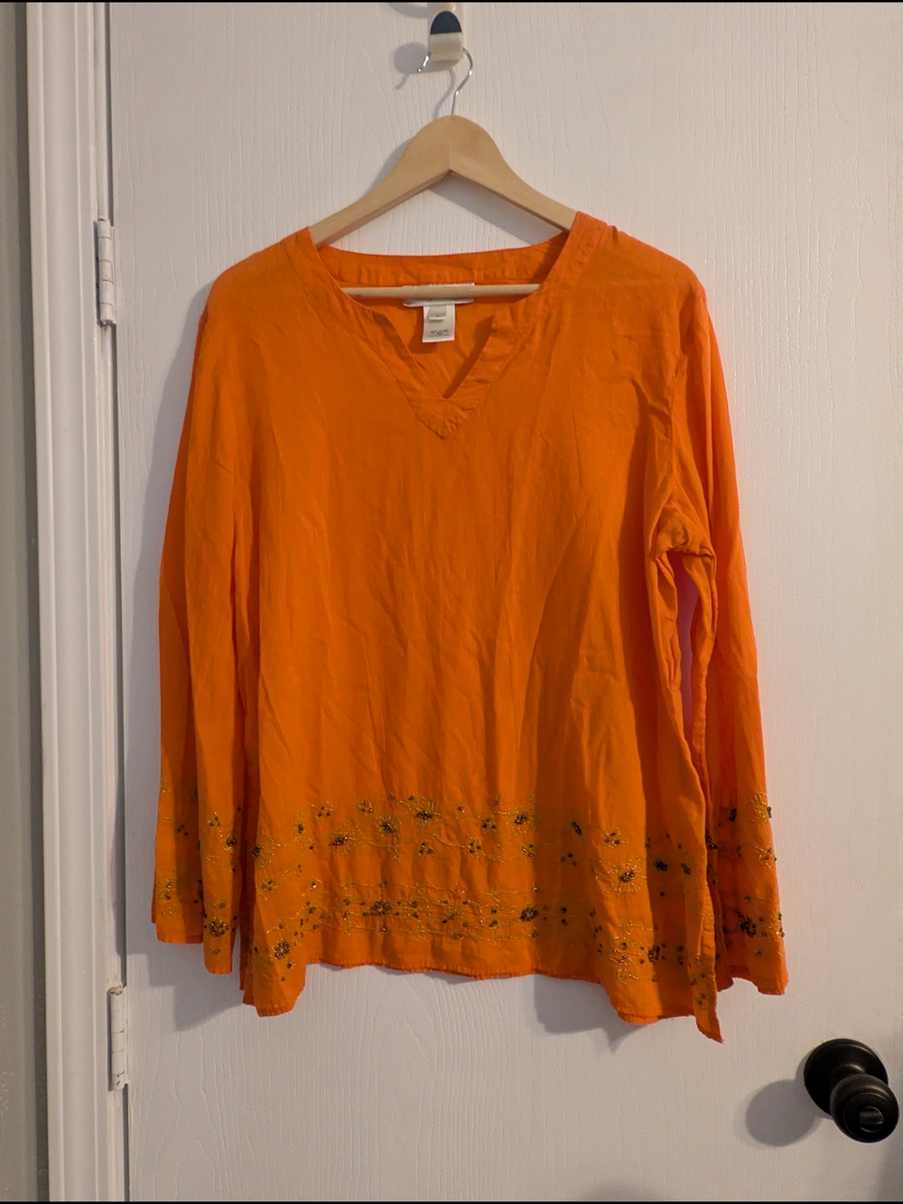 Susan Bristol Orange Embroidered V-Neck Tunic Top